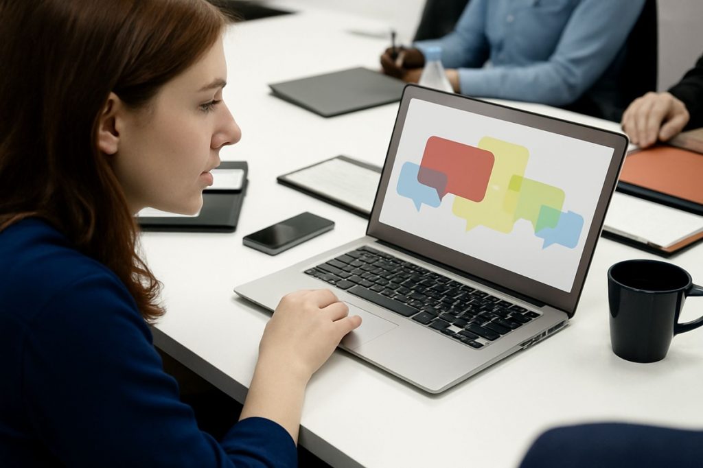 Woman reviewing voice in comments for brandng basics