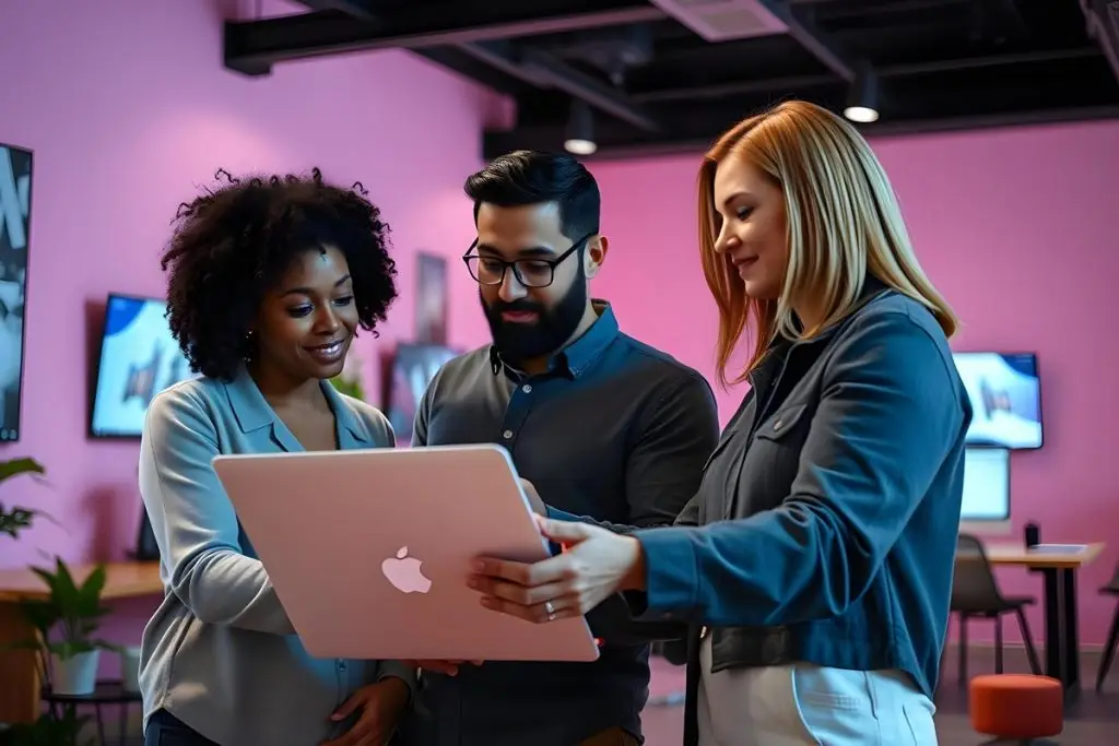 Small business owner with customers